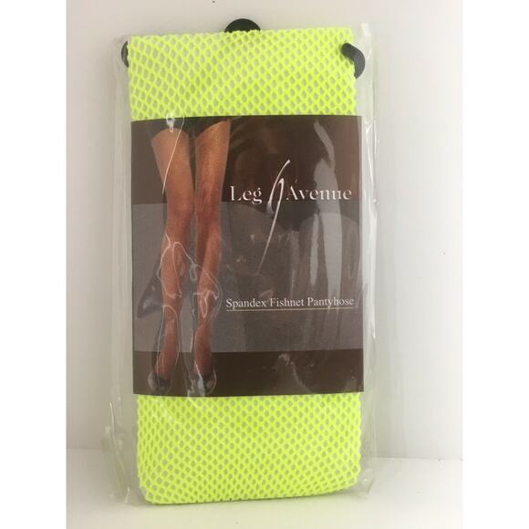 Leg Avenue 9013 Neon Yellow Women's Pantyhose Spandex Fishnet OSFM NEW - Picture 1 of 2